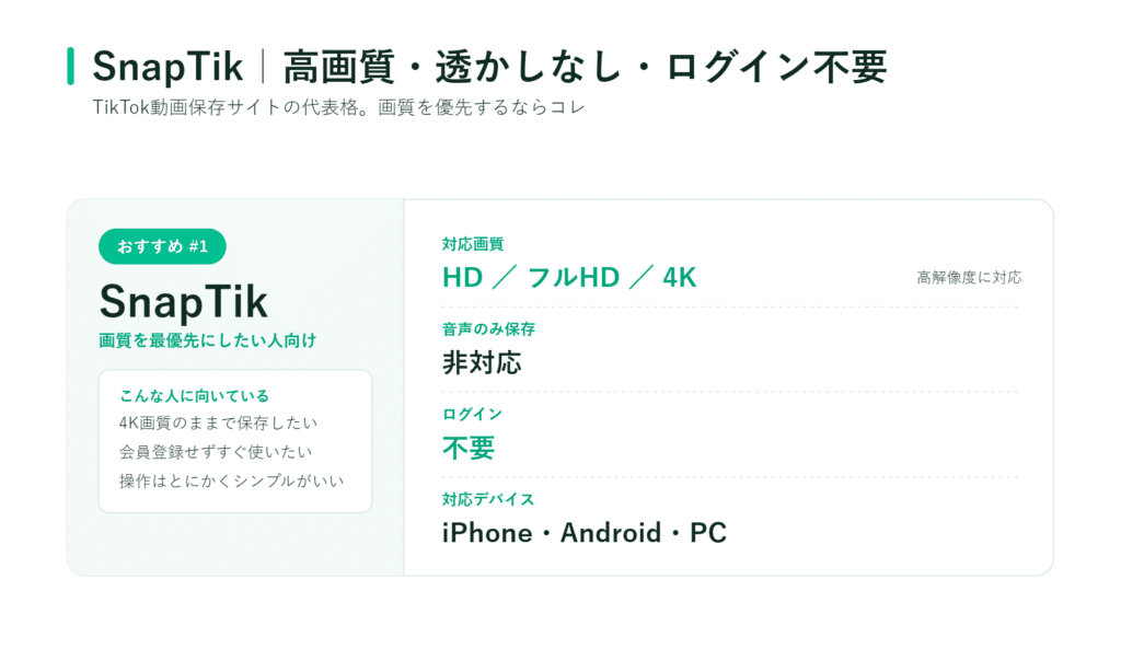 SnapTikの日本語サイト TikTok動画をHDなどで保存 ログイン不要 iPhone対応